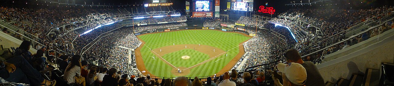 Citi Field’s diamond and stands during a night game in 2011.